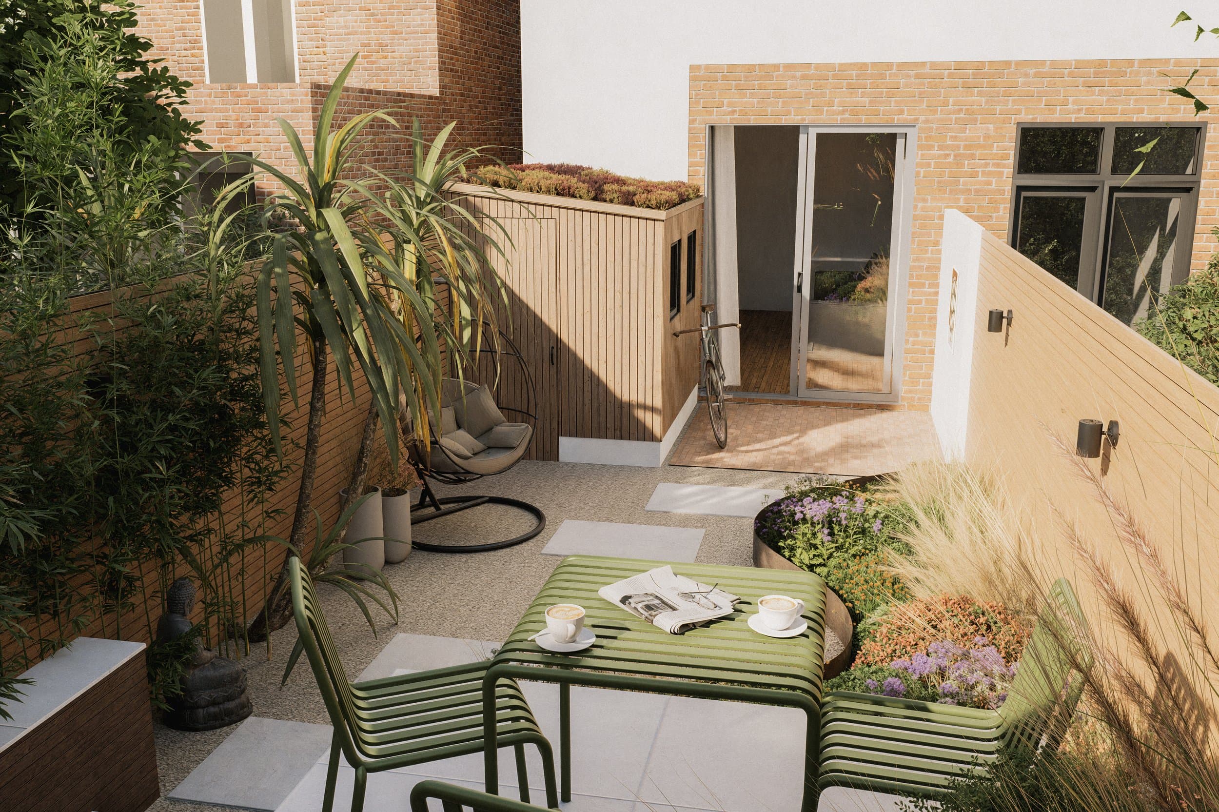 The Atlas Project — contemporary garden with natural stone paving and lush planting