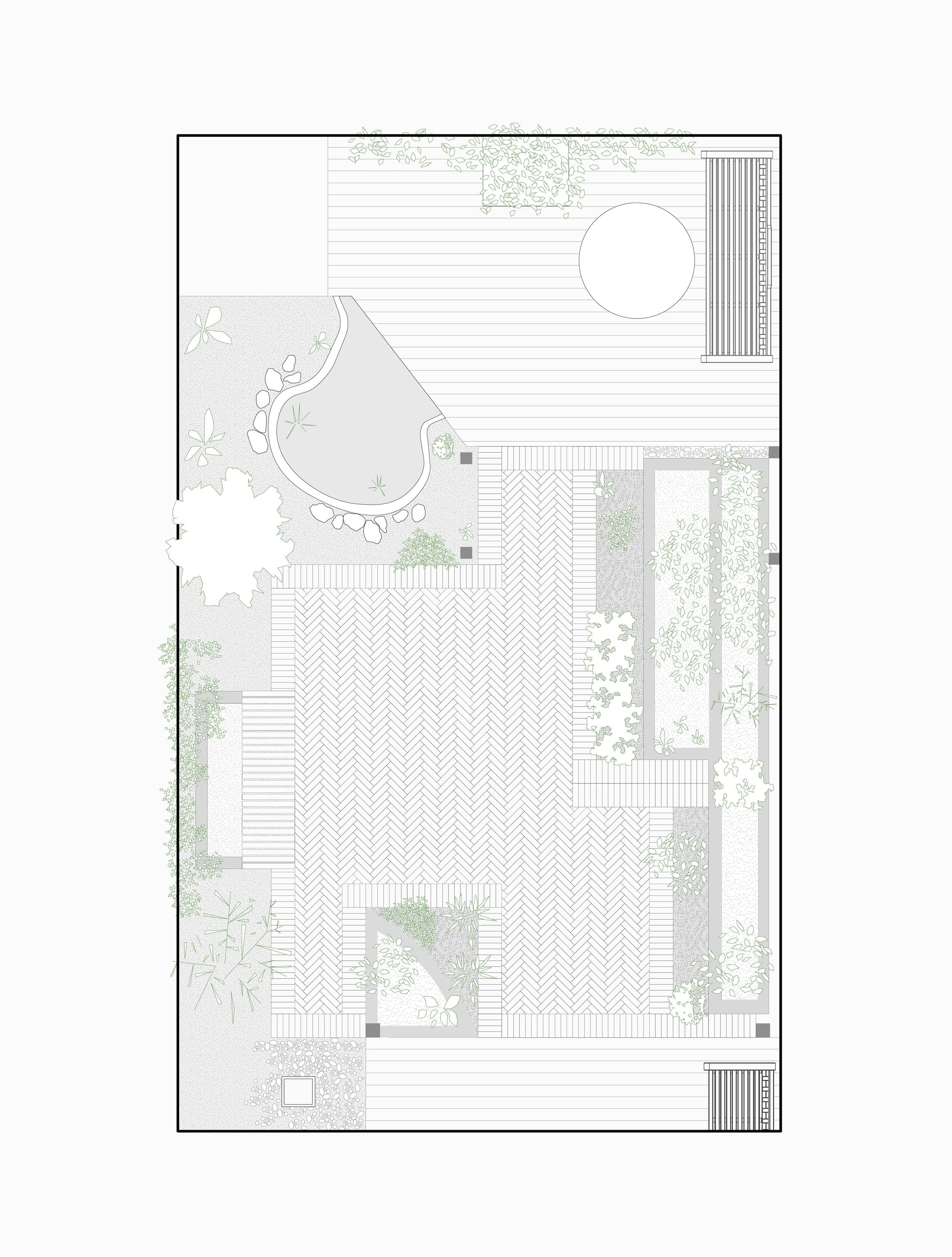 The Echo Project — site plan showing geometric paving pattern